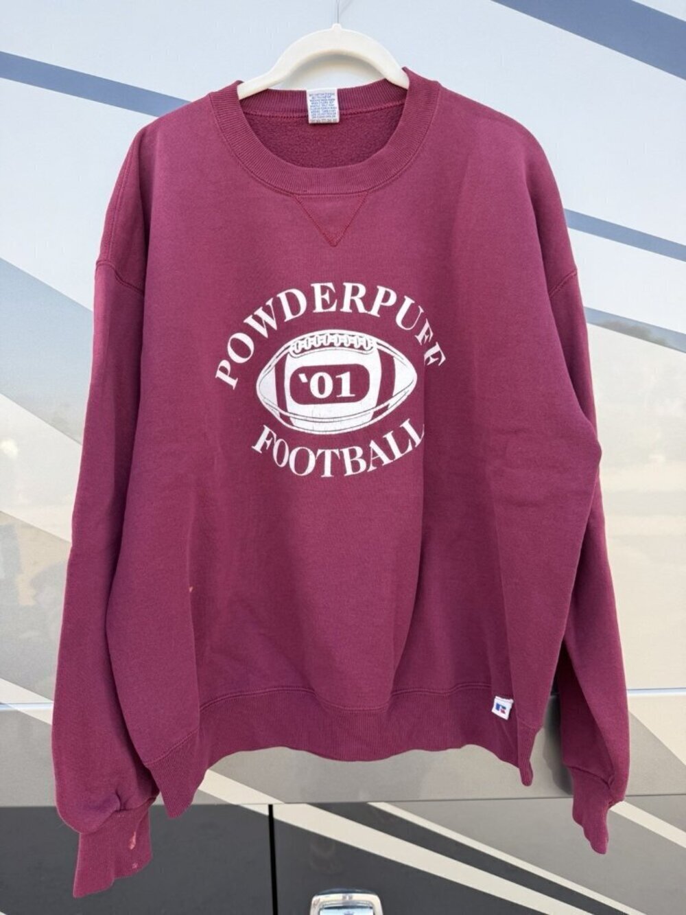 Vintage Y2K Russell Athletic POWDERPUFF FOOTBALL collegiate maroon sweatshirt XL